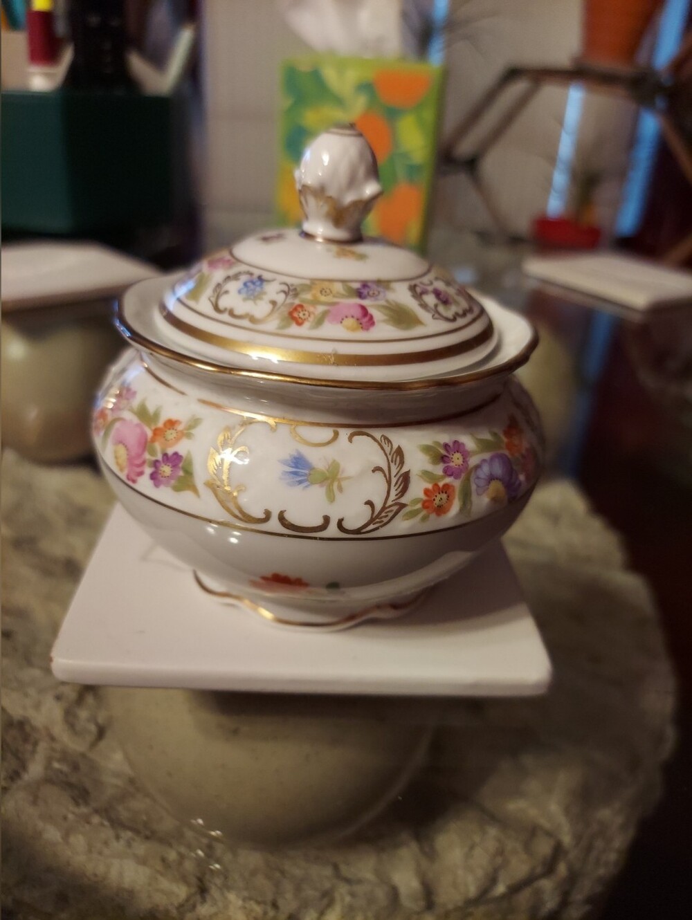 Vintage Schumann Empress Dresden Sugar Bowl With Lid Beautiful Flowers, Germany